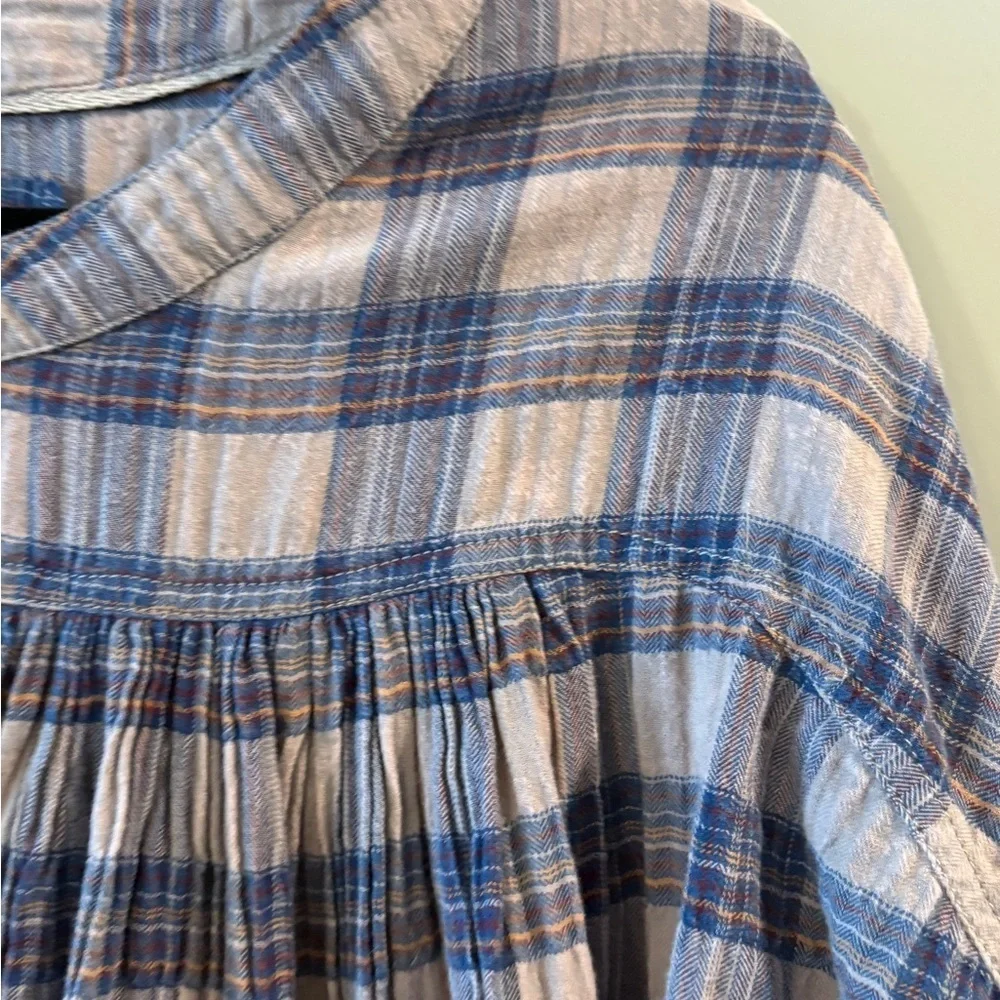 Free People Jessi Plaid Prairie Cottagecore Boho Top in Grey Combo Size Medium